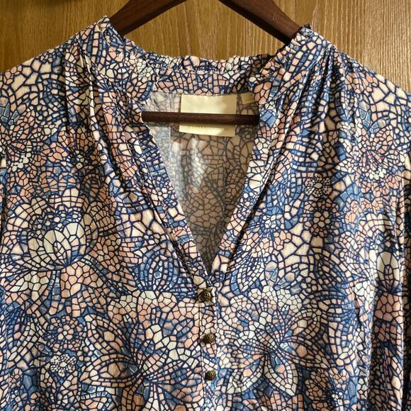Anthropologie Maeve Colette Floral Motif Mosaic Ballon Sleeve Peasant Blouse Top - Picture 5 of 13